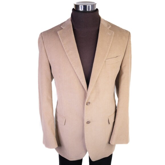 Chaps Mens Two Button Blazer Corduroy Sport Coat Jacket Cotton Beige Size 42L - Picture 2 of 13